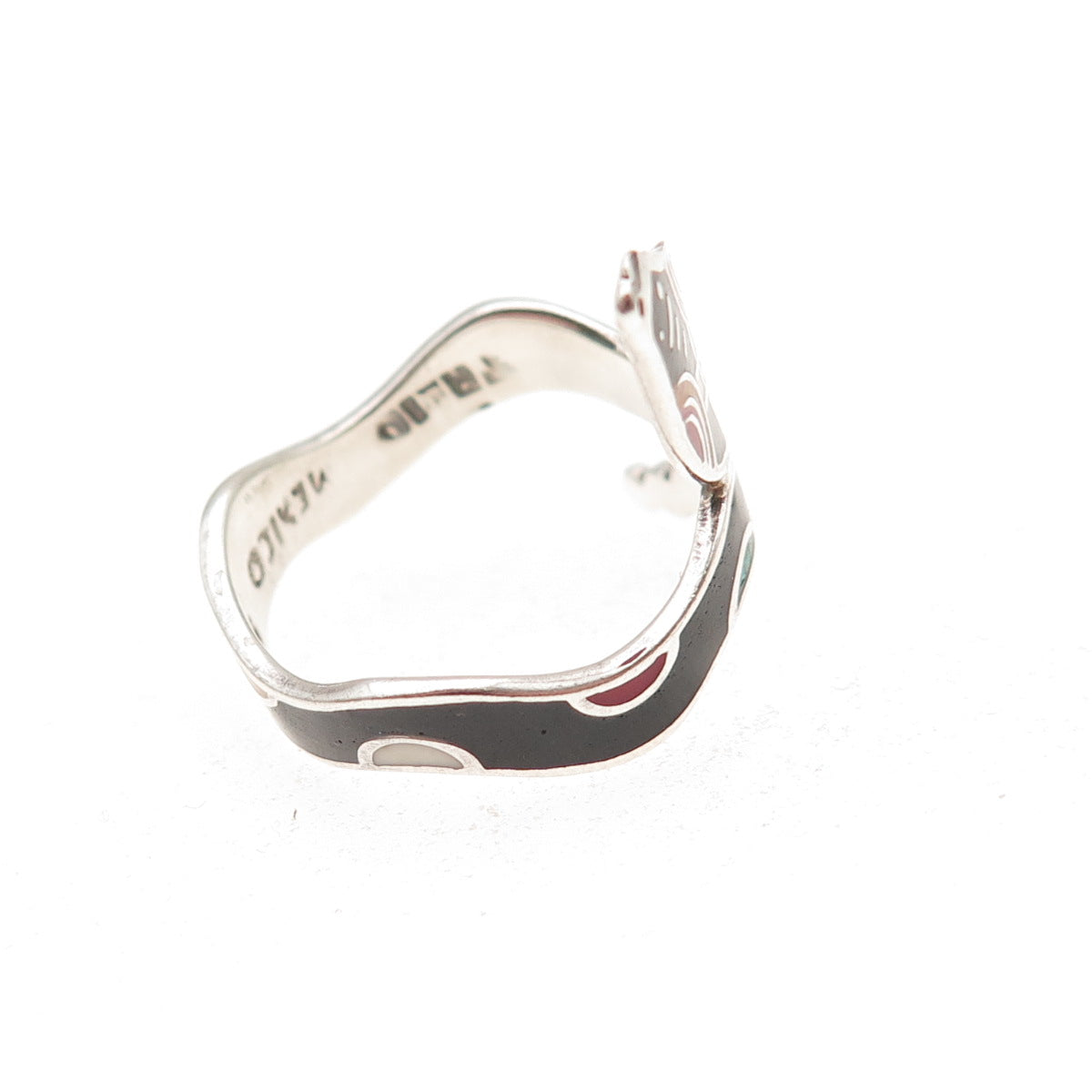 925 Sterling Silver Vintage Mexico Enamel Snake Ring Size 6.5