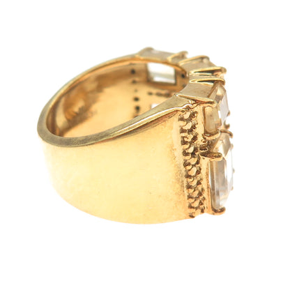 925 Sterling Silver Gold Plated Real Emerald-Cut Citrine Ring Size 7.5