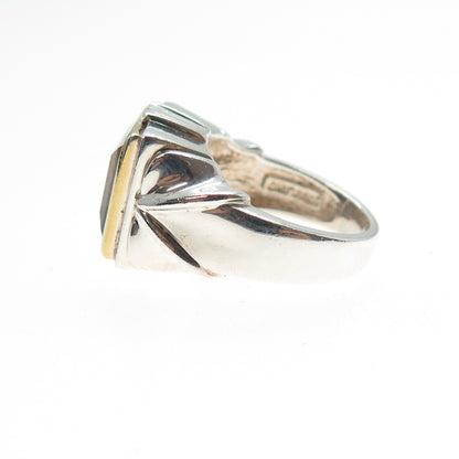 ALON DILLER 925 Sterling Silver 2-Tone Vintage Real Smoky Quartz Ring Size 6.25