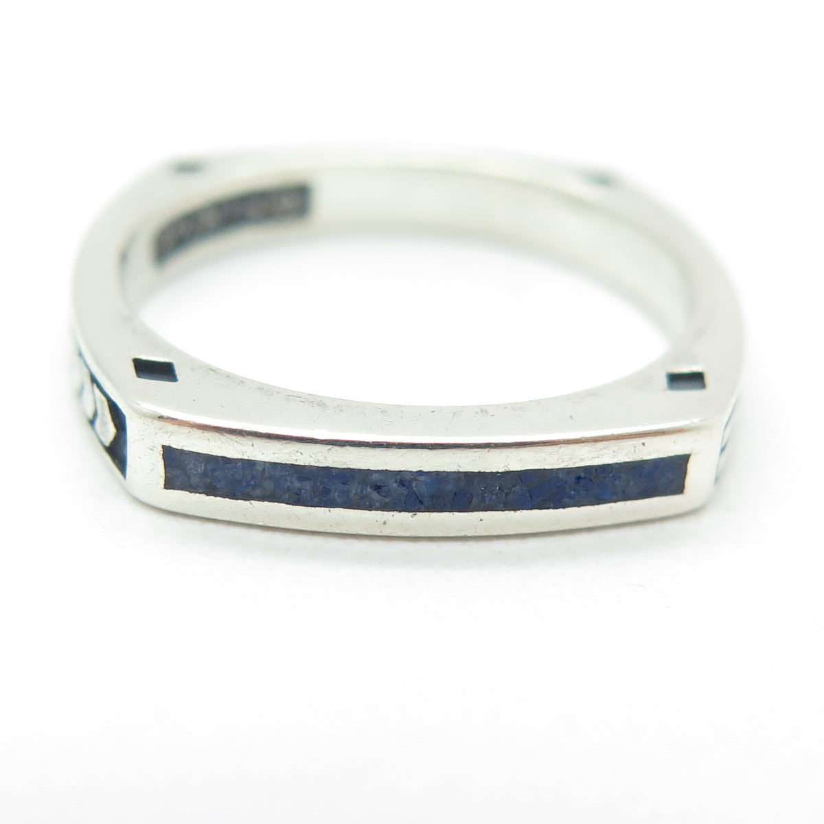 AVA YETTER Sterling Silver Vintage Real Lapis Inlay Stackable Band Ring Size 8