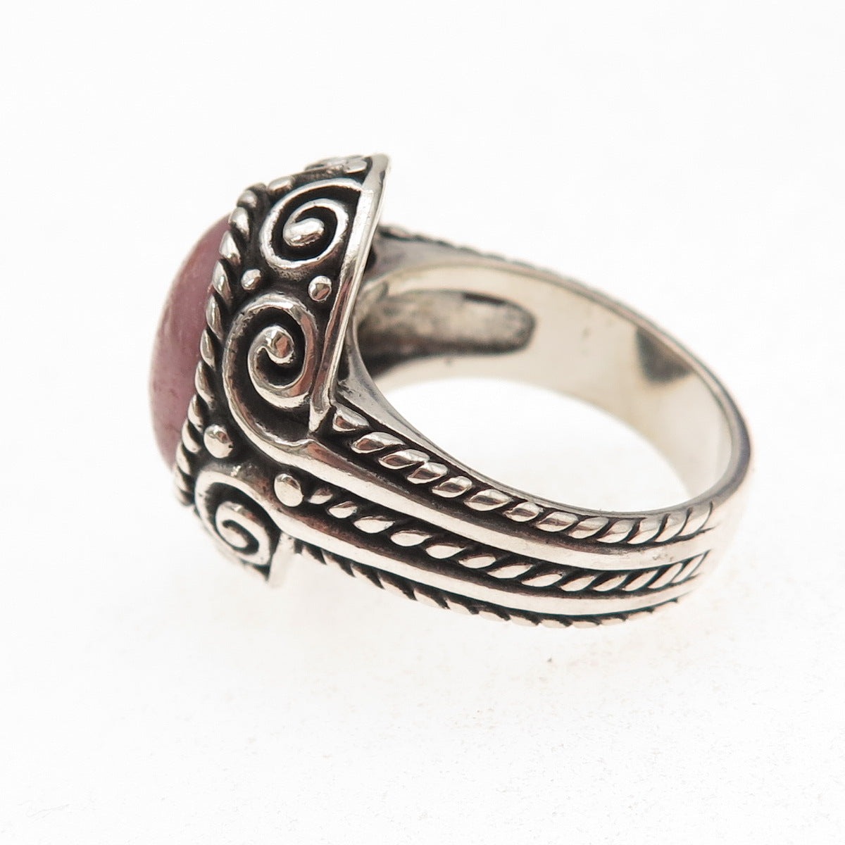 Carolyn Pollack 925 Sterling Silver Vintage Real Rhodonite Spiral Ring Size 7.5