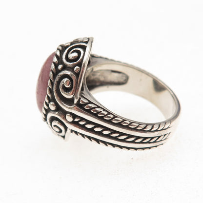 Carolyn Pollack 925 Sterling Silver Vintage Real Rhodonite Spiral Ring Size 7.5