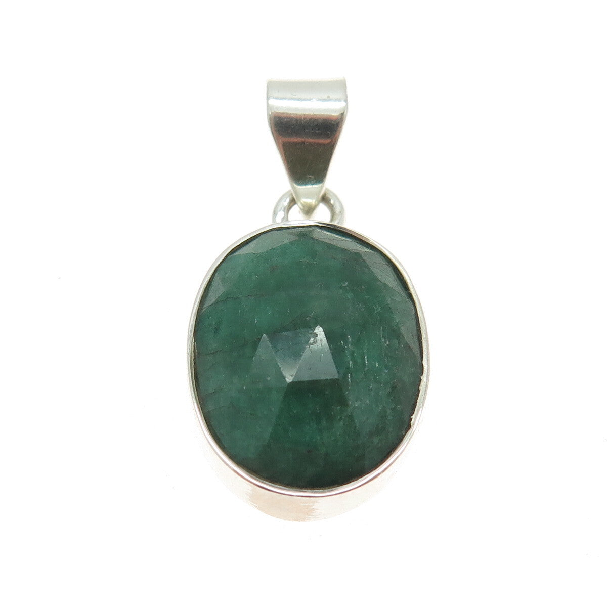 925 Sterling Silver Vintage Real Checkered Emerald Gemstone Pendant