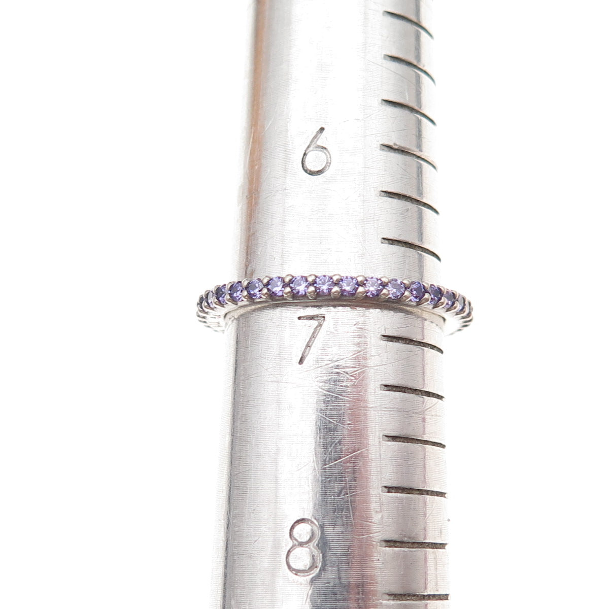 Pandora 925 Sterling Silver Round-Cut Purple C Z Eternity Band Ring Size 6.75