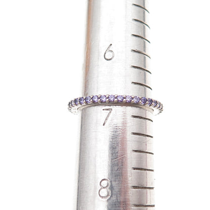 Pandora 925 Sterling Silver Round-Cut Purple C Z Eternity Band Ring Size 6.75