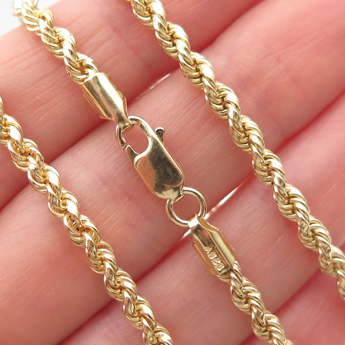 925 Sterling Silver Gold Plated Twisted Rope Chain Necklace 24"