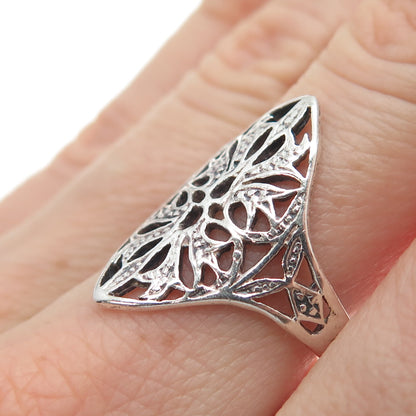 925 Sterling Silver Vintage Flower Oxidized Ring Size 8