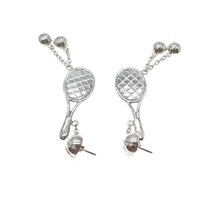 925 Sterling Silver Vintage Tennis Rackets Dangle Earrings