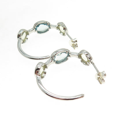 925 Sterling Silver Blue & Green C Z Half Hoop Earrings