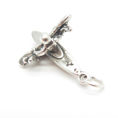 SUN WEST 925 Sterling Silver Vintage Kayak Rafting 3D Pendant