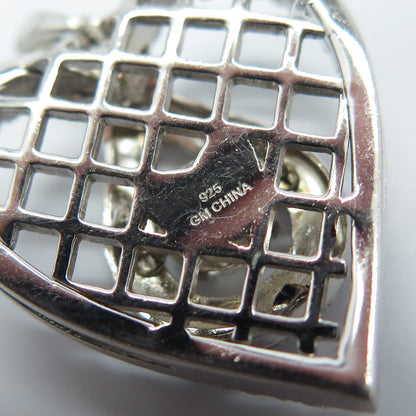 925 Sterling Silver Pave C Z Heart Cage Pendant