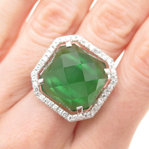 925 Sterling Silver Green & White C Z Ring Size 7.25