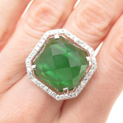 925 Sterling Silver Green & White C Z Ring Size 7.25
