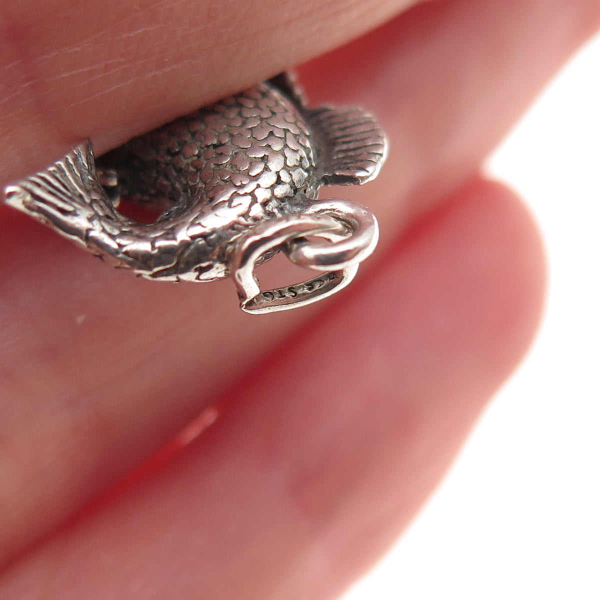 925 Sterling Silver Vintage Koi Fish Oxidized 3D Mini Charm Pendant