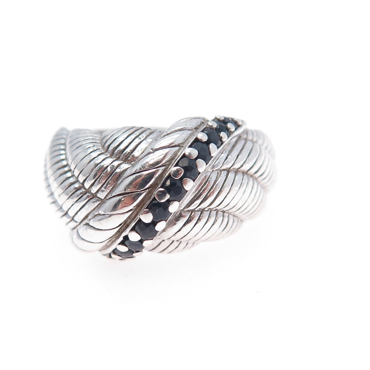 JUDITH RIPKA 925 Sterling Silver Real Sapphire Crisscross Ring Size 9