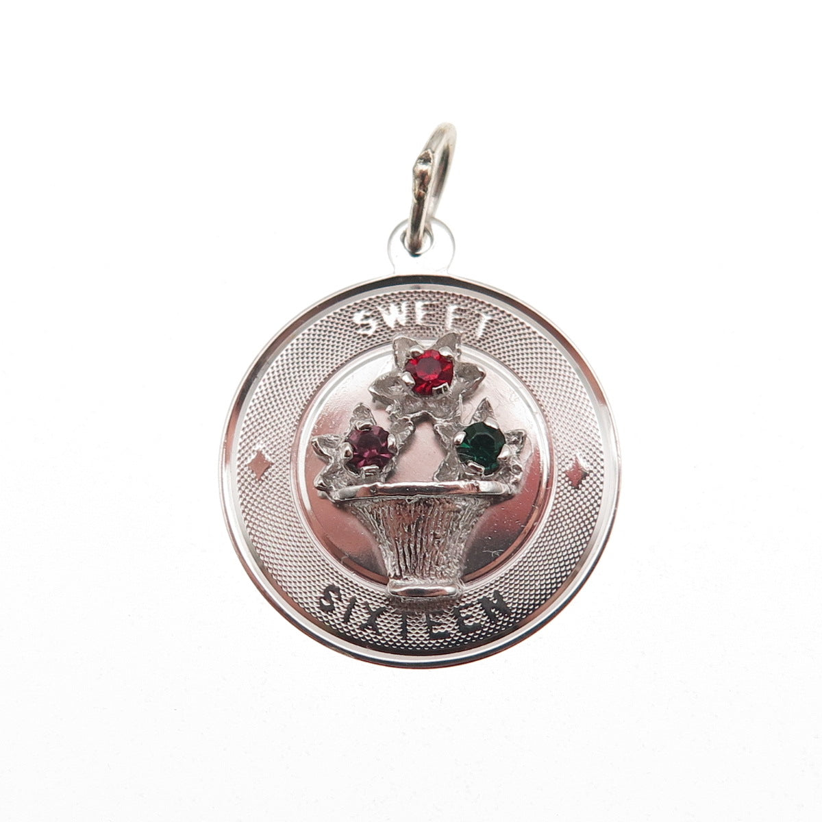 Town & Country 925 Sterling Silver Vintage Rhinestone Sweet 16 Charm Pendant