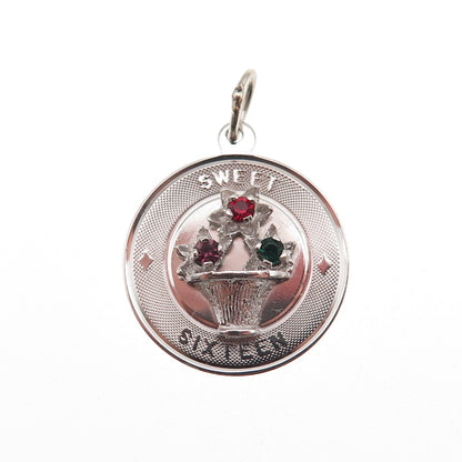 Town & Country 925 Sterling Silver Vintage Rhinestone Sweet 16 Charm Pendant