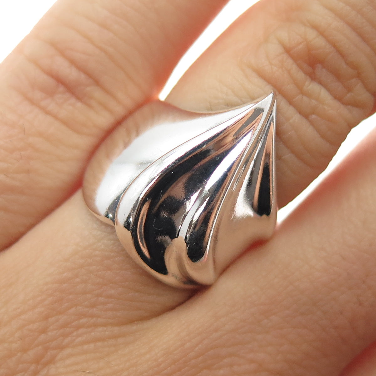 925 Sterling Silver Vintage Modernist Flame Ring Size 6.5