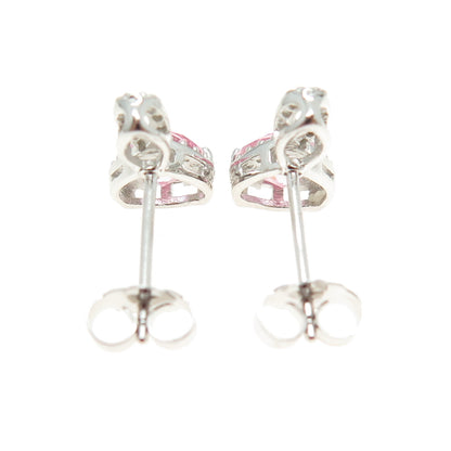 925 Sterling Silver Triangle & Round-Cut Pink White C Z Infinity Knot Earrings