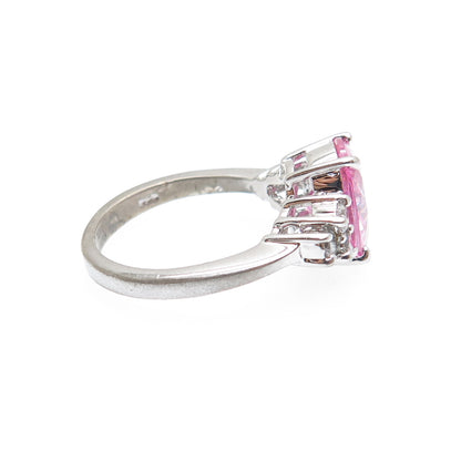 925 Sterling Silver Vintage Oval-Cut Pink & Round-Cut White C Z Ring Size 7.25