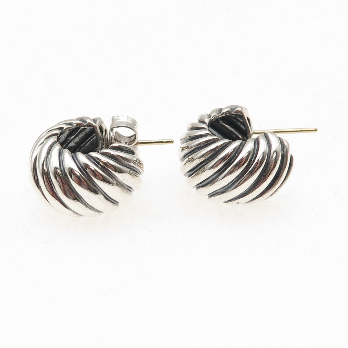 David Yurman 925 Sterling Silver 14K Gold Posts Vintage Cable Hoop Earrings