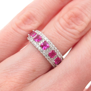 925 Sterling Silver Lab-Created Ruby & C Z Band Ring Size 5.25