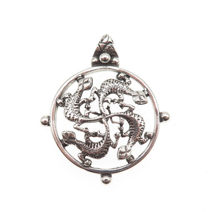 925 Sterling Silver Vintage Lizard Cross Oxidized Charm Pendant