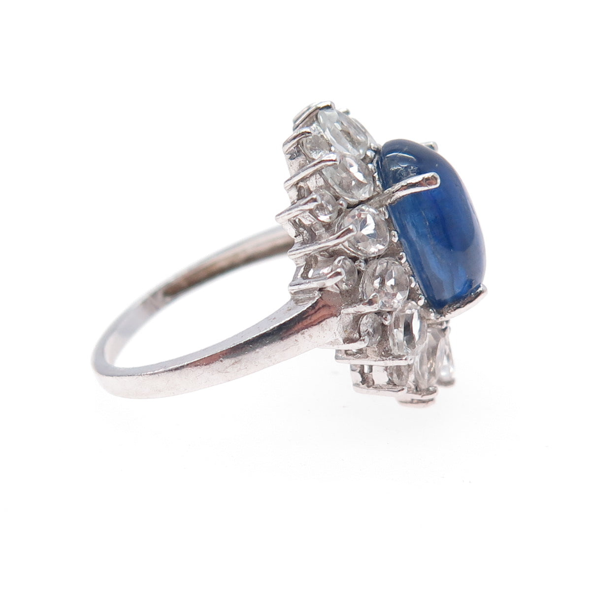 925 Sterling Silver Real Sapphire & White Topaz Bohemian Ring Size 7