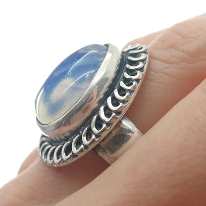 925 Sterling Silver Vintage Real Pear-Cut Moonstone Oxidized Ring Size 8.75