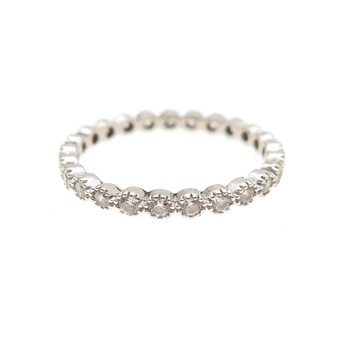 925 Sterling Silver Round-Cut C Z Eternity Stackable Band Ring Size 7