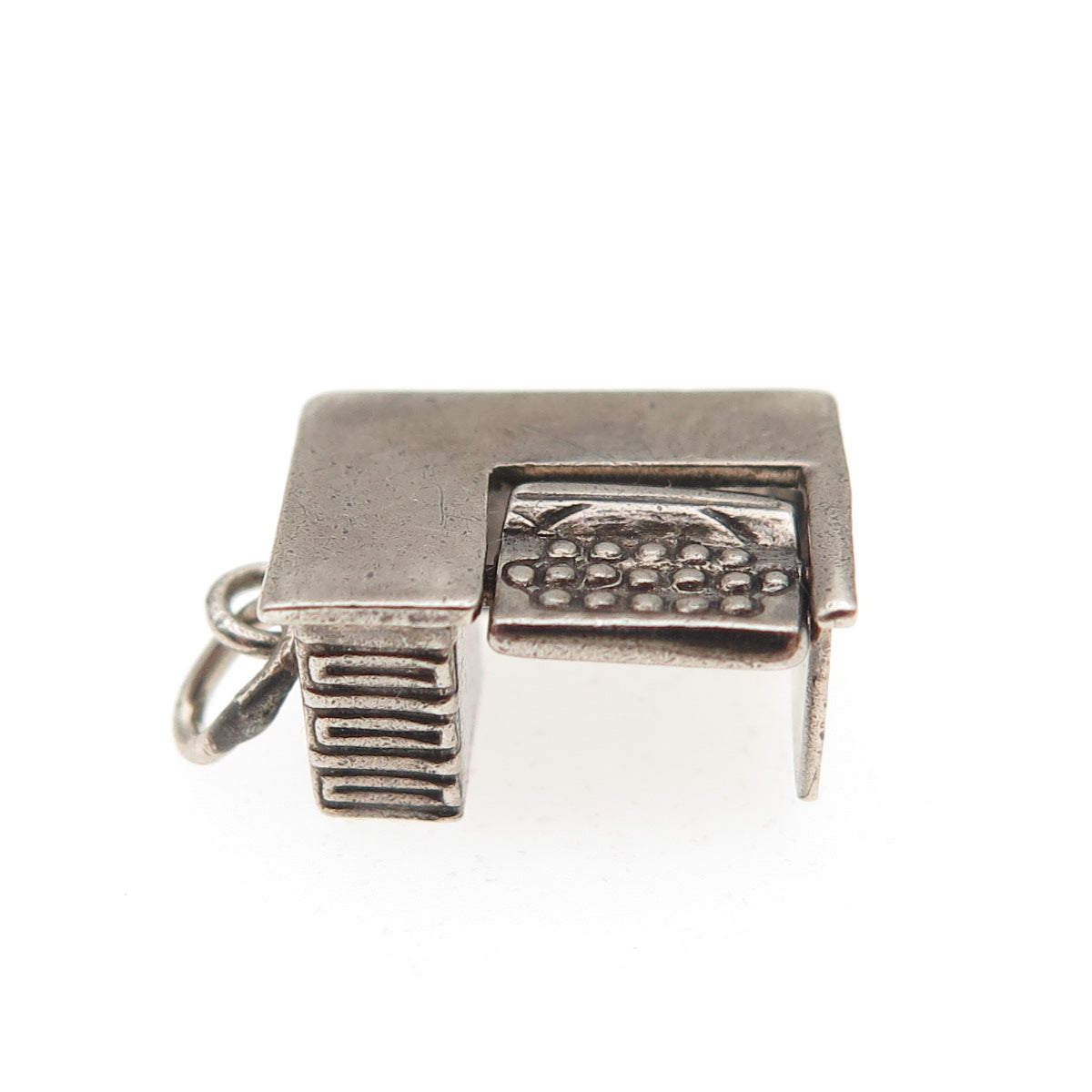925 Sterling Silver Antique Art Deco Typewriter Desk Oxidized 3D Mini Pendant