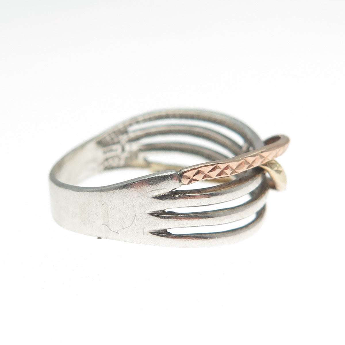 PAGODA PGDA 14K Yellow & Rose Gold Sterling Vintage Crisscross Ring Size 8.25