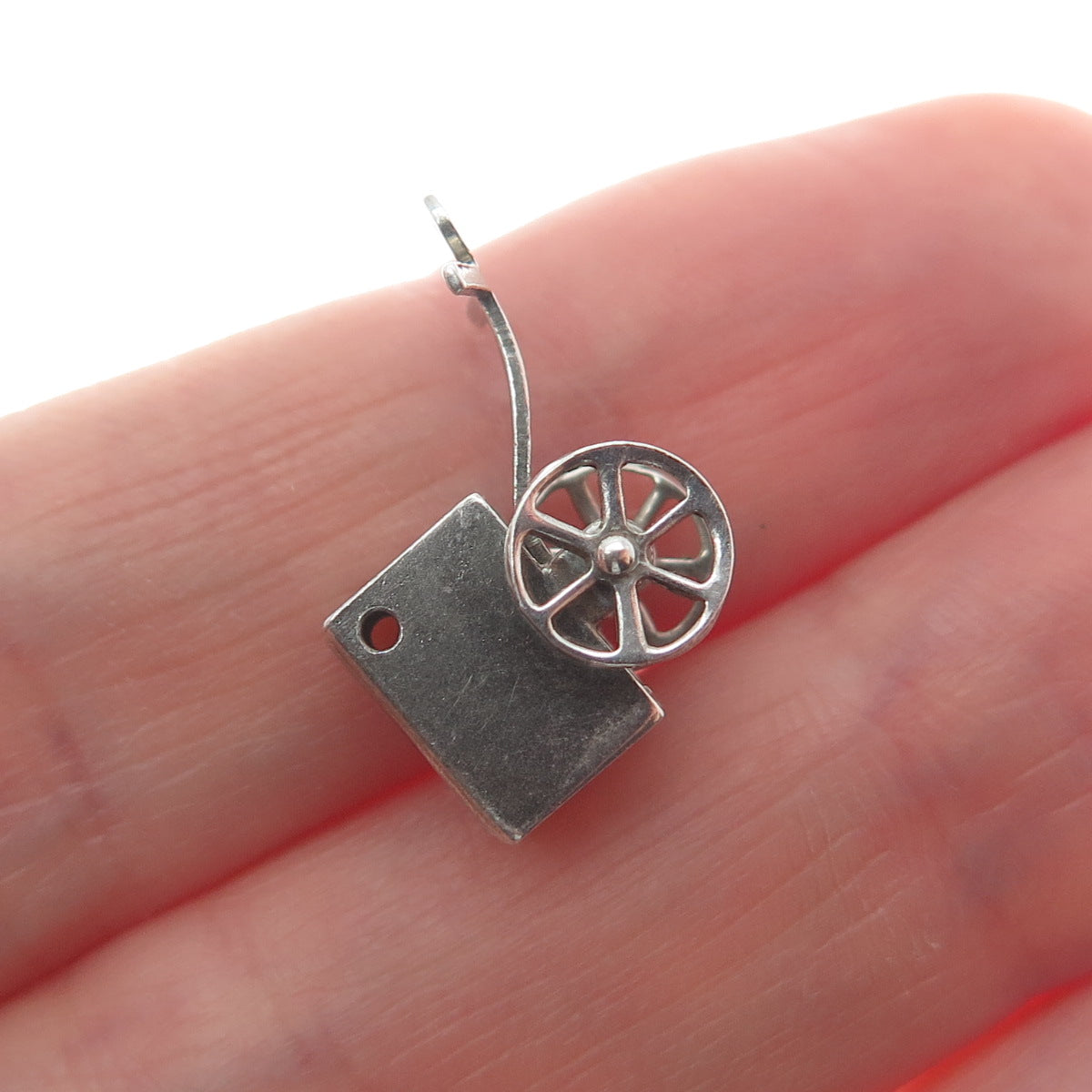 925 Sterling Silver Antique Art Deco Pull Cart Minimalist 3D Charm Pendant