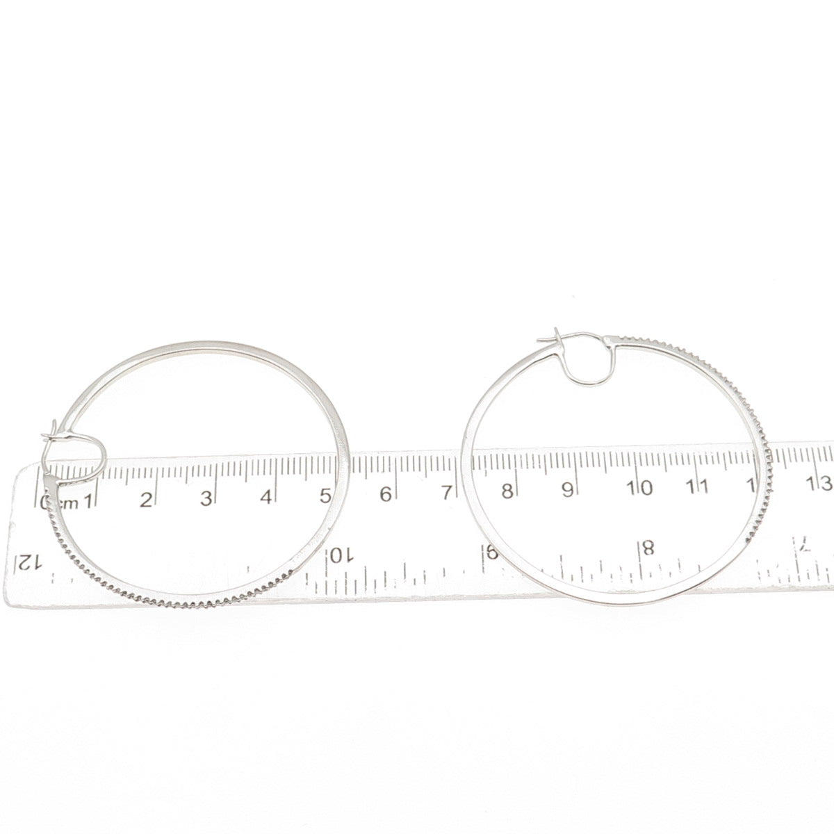 Sun 925 Sterling Silver Real Round-Cut Diamond Large Hoop Earrings