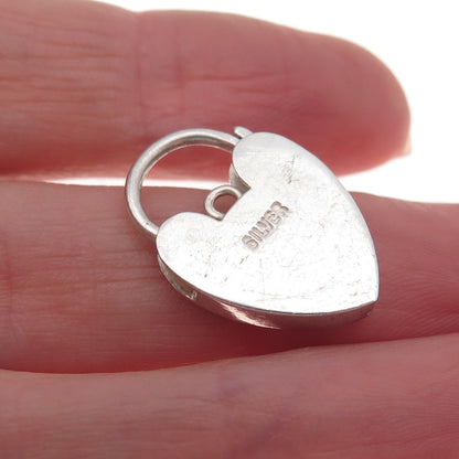925 Sterling Silver Vintage Heart Padlock Clasp Charm Pendant