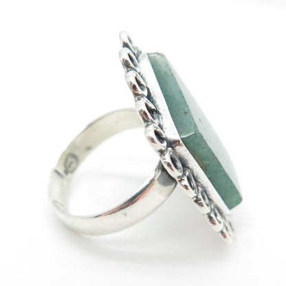 925 Sterling Silver Vintage Mexico Real Aventurine Modernist Ring Size 5.75