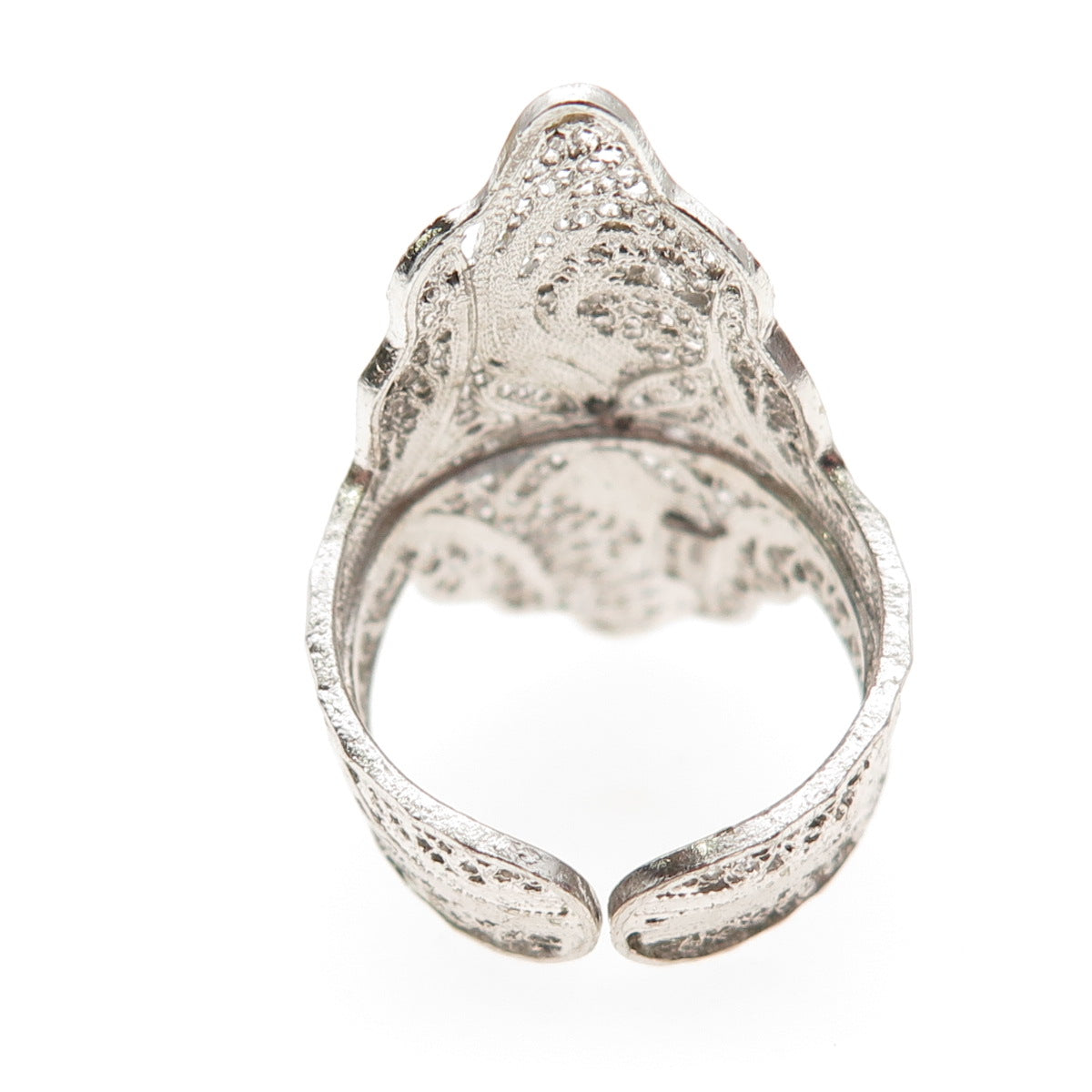 Van Lou Sterling Silver Antique Art Deco Floral Filigree Adjustable Ring Size 8