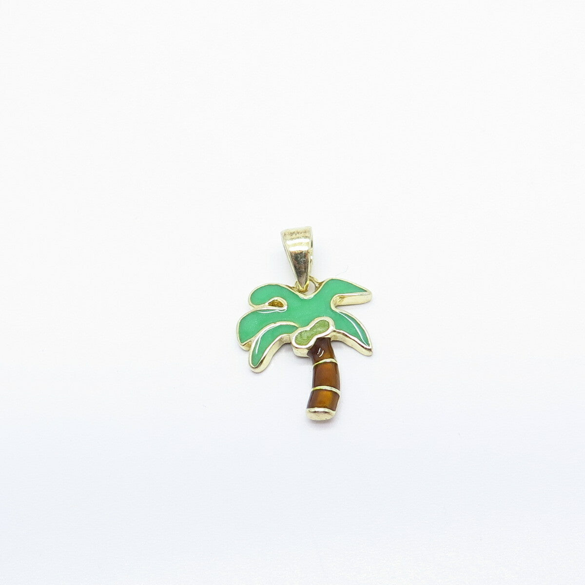 925 Sterling Silver Gold Plated Enamel Palm Tree Pendant
