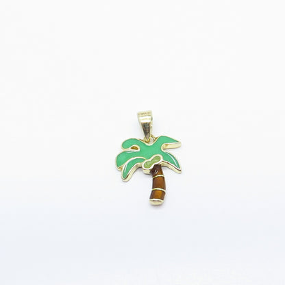 925 Sterling Silver Gold Plated Enamel Palm Tree Pendant