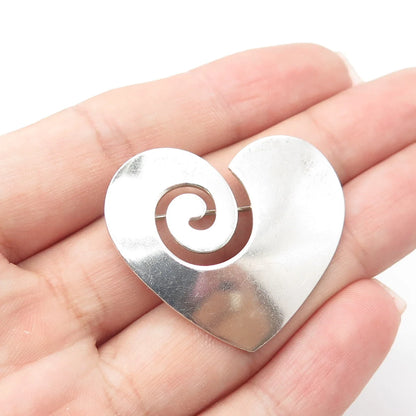 925 Sterling Silver Vintage Heart Swirl Pin Brooch