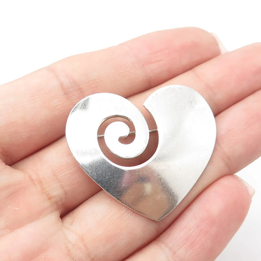 925 Sterling Silver Vintage Heart Swirl Pin Brooch