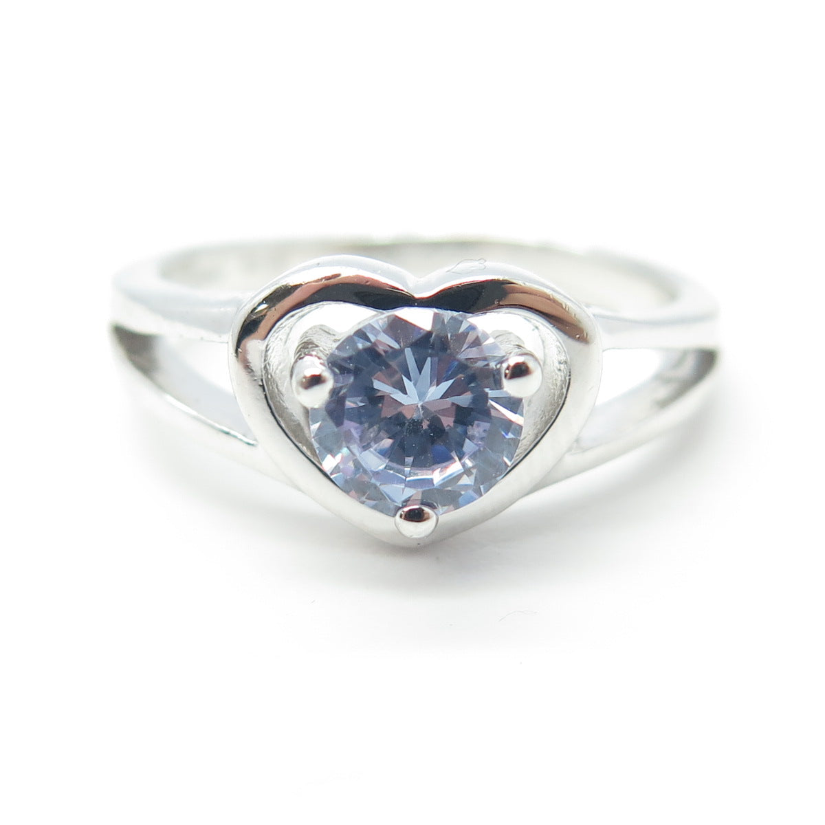 925 Sterling Silver Blue C Z Heart Ring Size 8