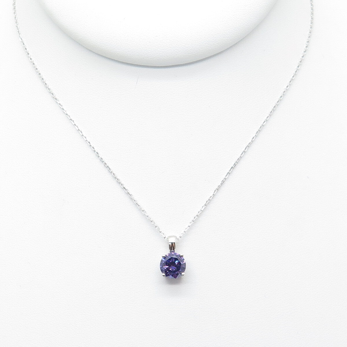 925 Sterling Silver Round-Cut Nano Amethyst Cable Chain Necklace 16-18"