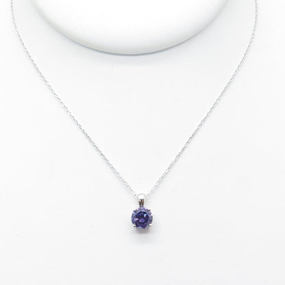925 Sterling Silver Round-Cut Nano Amethyst Cable Chain Necklace 16-18"