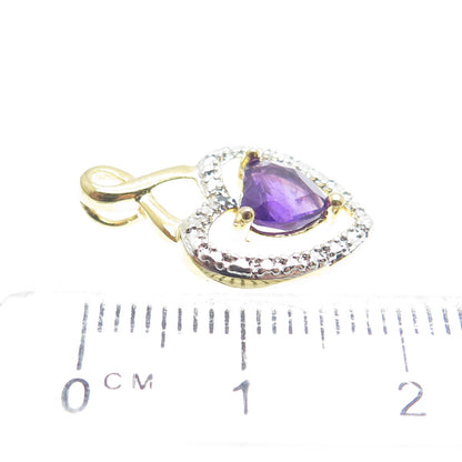 ROSS SIMONS Sterling Gold Plated Real Diamond Accent Amethyst Heart Mini Pendant