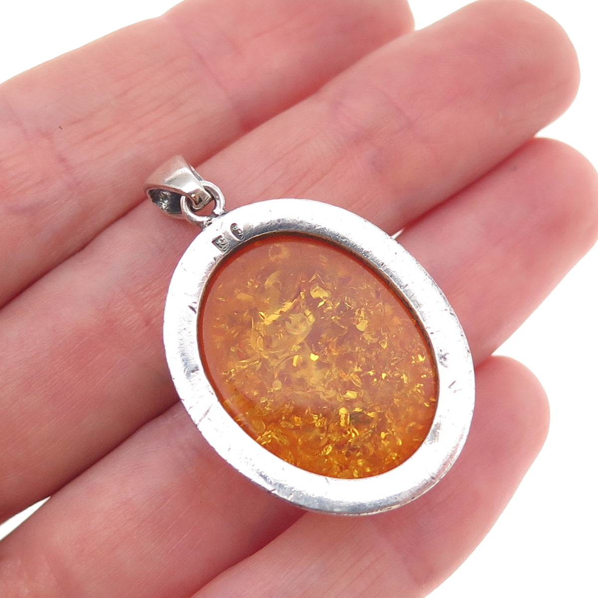 Valerio V-8 925 Sterling Silver Vintage Poland Real Amber Charm Pendant