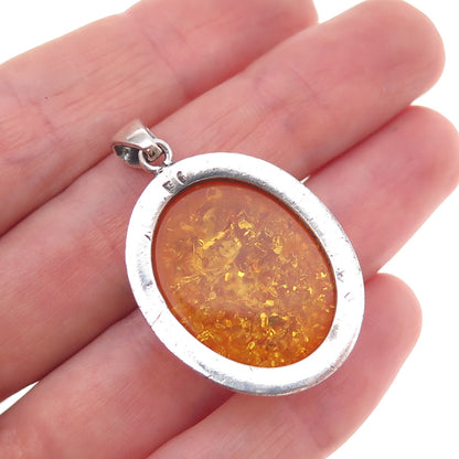 Valerio V-8 925 Sterling Silver Vintage Poland Real Amber Charm Pendant