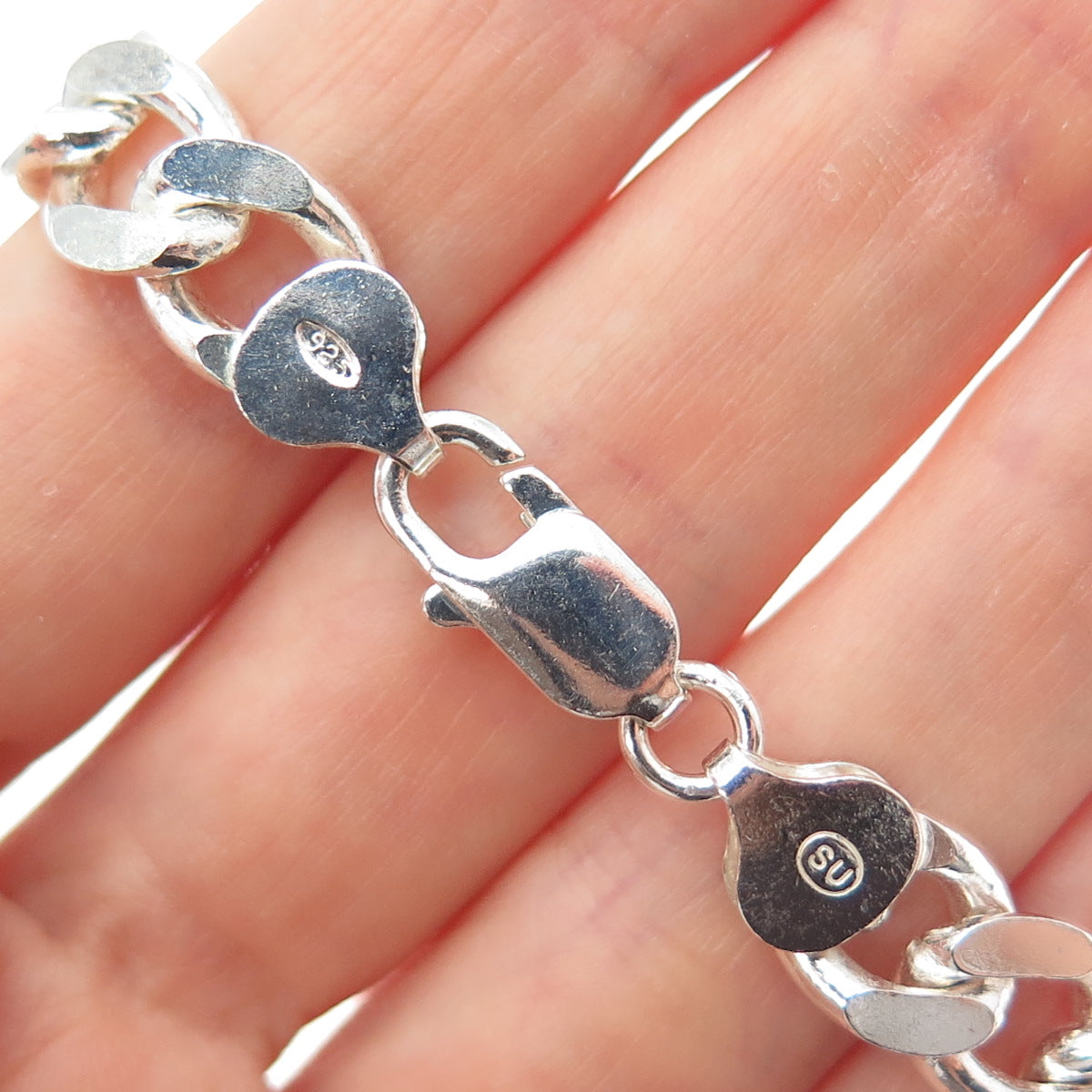 925 Sterling Silver Vintage Italy Curb Link Bracelet 9"