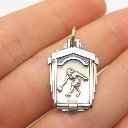 925 Sterling Silver Vintage Bowling Woman 1964 Pendant