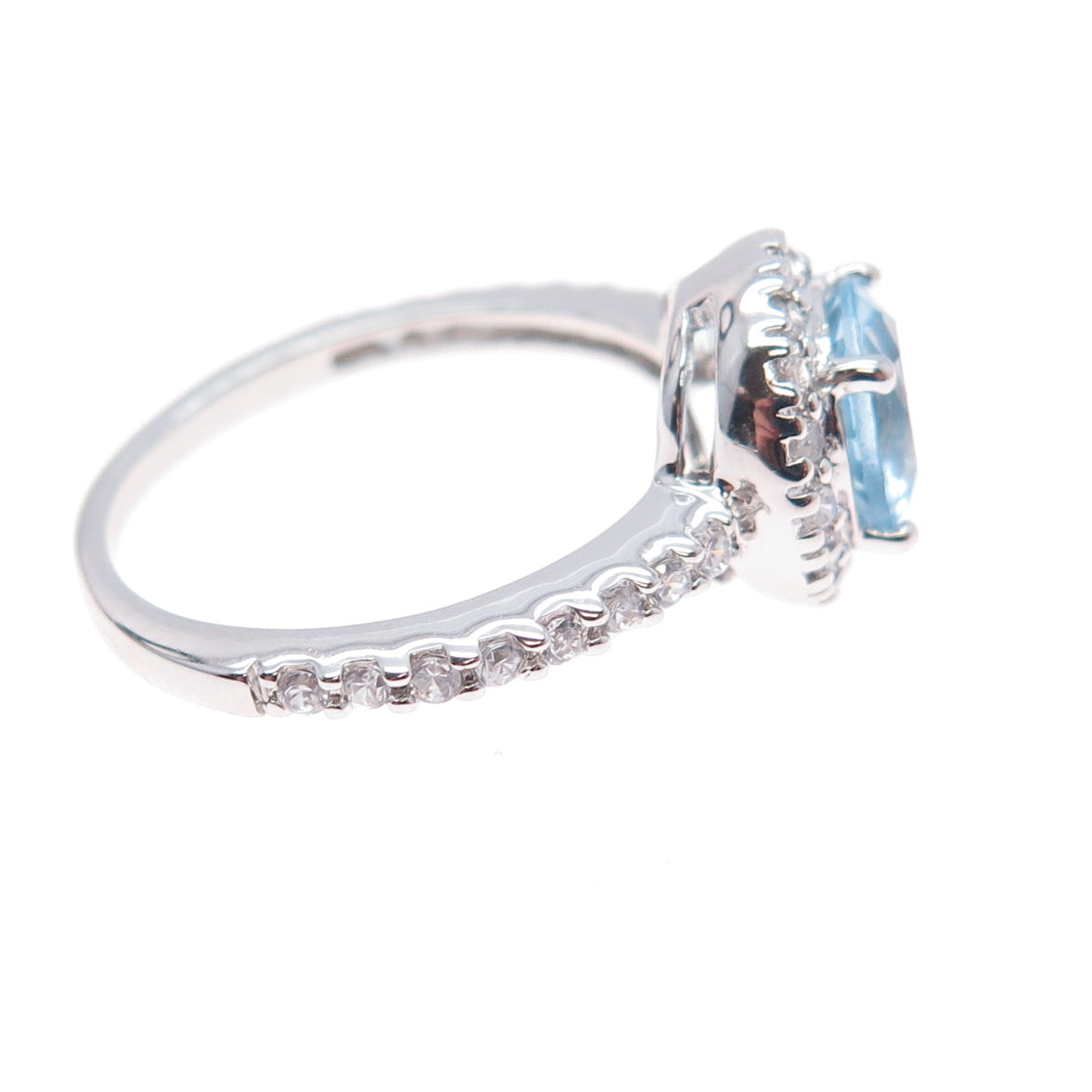 925 Sterling Silver Round-Cut Blue & White C Z Ring Size 9.25